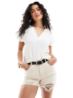 JDY V Neck Short Sleeve Blouse In White For Women
