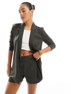 JDY Relaxed Blazer Co-ord In Dark Green For Women