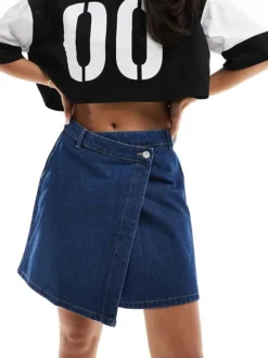 JDY High Waist Asymetric Denim Skirt In Mid Blue For Women Medium Blue Denim
