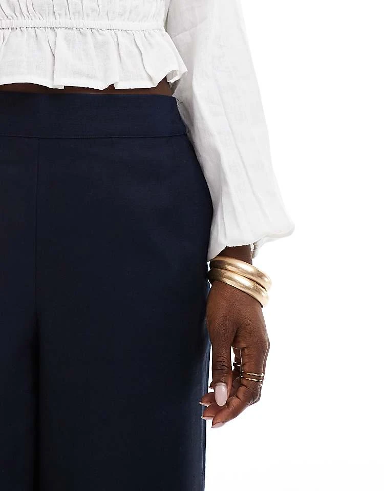 JDY High Waist Pull On Linen Look Trouser In Navy For Women Blue 4 JDY High Waist Pull On Linen Look Trouser In Navy For Women Blue - Image 4