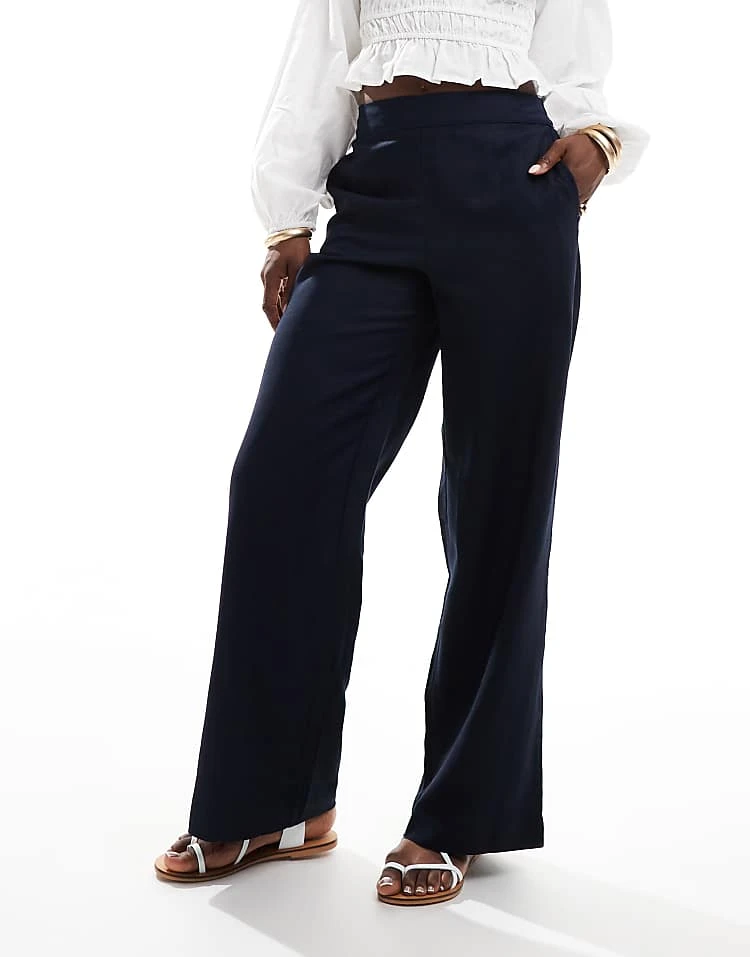 JDY High Waist Pull On Linen Look Trouser In Navy For Women Blue 5 JDY High Waist Pull On Linen Look Trouser In Navy For Women Blue - Image 5