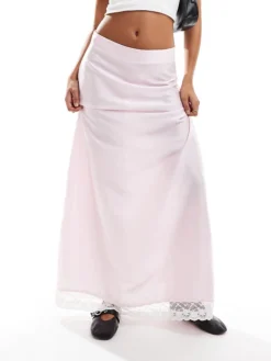 JDY Lace Trim Maxi Skirt In Pink For Women