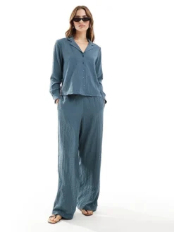 JDY Seersucker Co-ord In Dark Grey