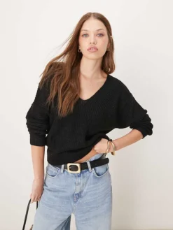JDY Reversible Rib Knitted Jumper In Black For Women
