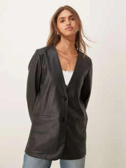 JDY Faux Leather Blazer In Black For Women