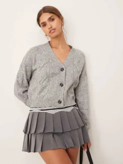 JDY Cropped Cable Knit Cardigan In Grey For Women