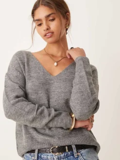 JDY V-neck Jumper In Dark Grey For Women