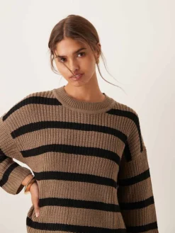 JDY Stripe Jumper In Black And Brown For Women