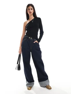 JDY Ribbed One Shoulder Top In Black For Women