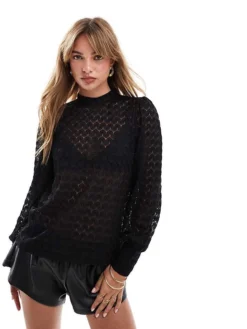 JDY Long Sleeve Lace Top In Black For Women