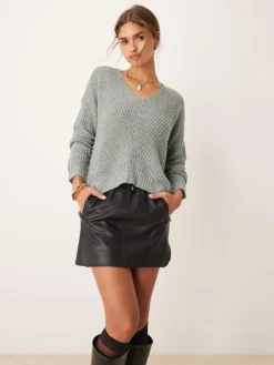 JDY Slouchy Longline Jumper With Side Split Light Blue For Women