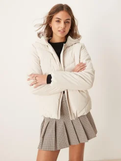 JDY Short Puffer Jacket In Off White For Women