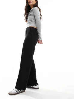 JDY High Waist Trouser With Front Seam Detail In Black For Women