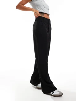 JDY Wide Leg Tailored Trousers In Black For Women