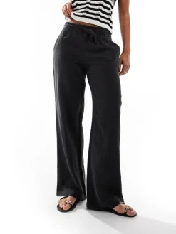JDY Wide Leg Trouser In Wash Black For Women