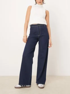 JDY High Waist Wide Leg Jeans In Dark Blue For Women