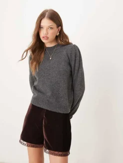 JDY Puff Sleeve Jumper In Dark Grey Melange For Women