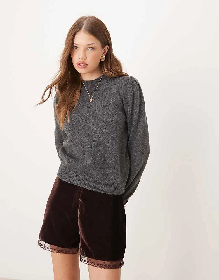JDY Puff Sleeve Jumper In Dark Grey Melange For Women 1 JDY Puff Sleeve Jumper In Dark Grey Melange For Women