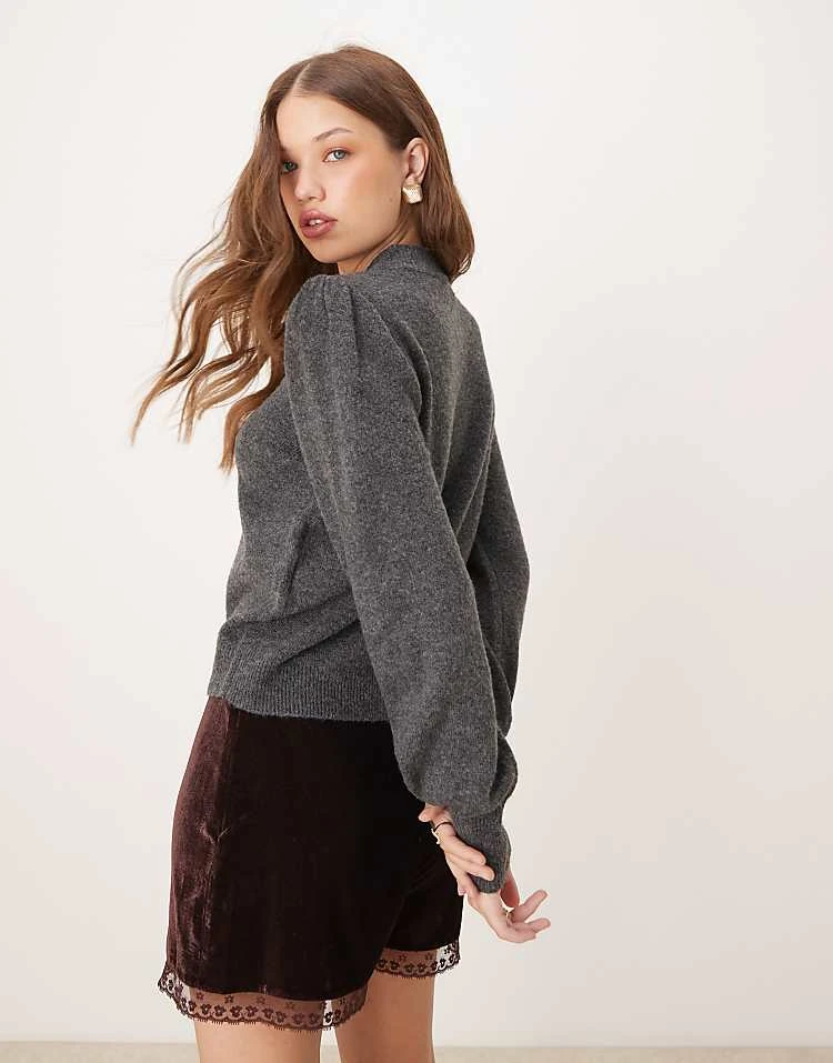 JDY Puff Sleeve Jumper In Dark Grey Melange For Women 4 JDY Puff Sleeve Jumper In Dark Grey Melange For Women - Image 4