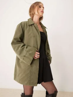 JDY Quilted Lining Utility Coat In Khaki For Women