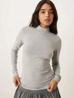 JDY Turtle Neck Fitted Top In Light Grey Melange For Women
