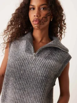 JDY 3/4 Zip Knitted Vest In Dark Grey Melange For Women