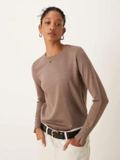 JDY Knitted Jumper With Sleeve Button Detail In Brown For Women