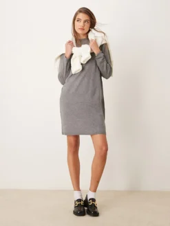 JDY High Neck Knitted Mini Dress In Grey For Women Mid Grey Melange