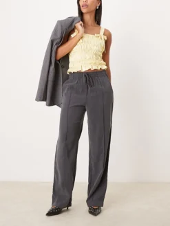 JDY High Waist Pull On Trousers In Dark Grey For Women Dakr Grey