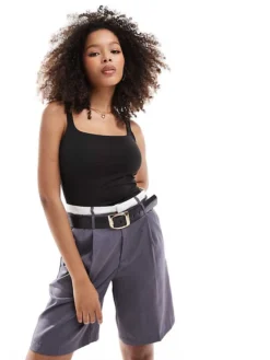 JDY Second Skin Round Neck Tank Top In Black For Women