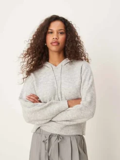 JDY Knitted Hoodie In Grey Melange For Women Light Grey