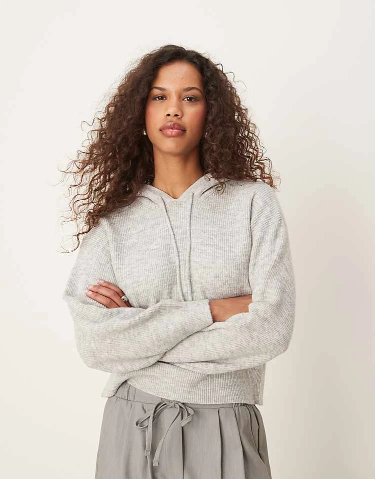 JDY Knitted Hoodie In Grey Melange For Women Light Grey 1 JDY Knitted Hoodie In Grey Melange For Women Light Grey
