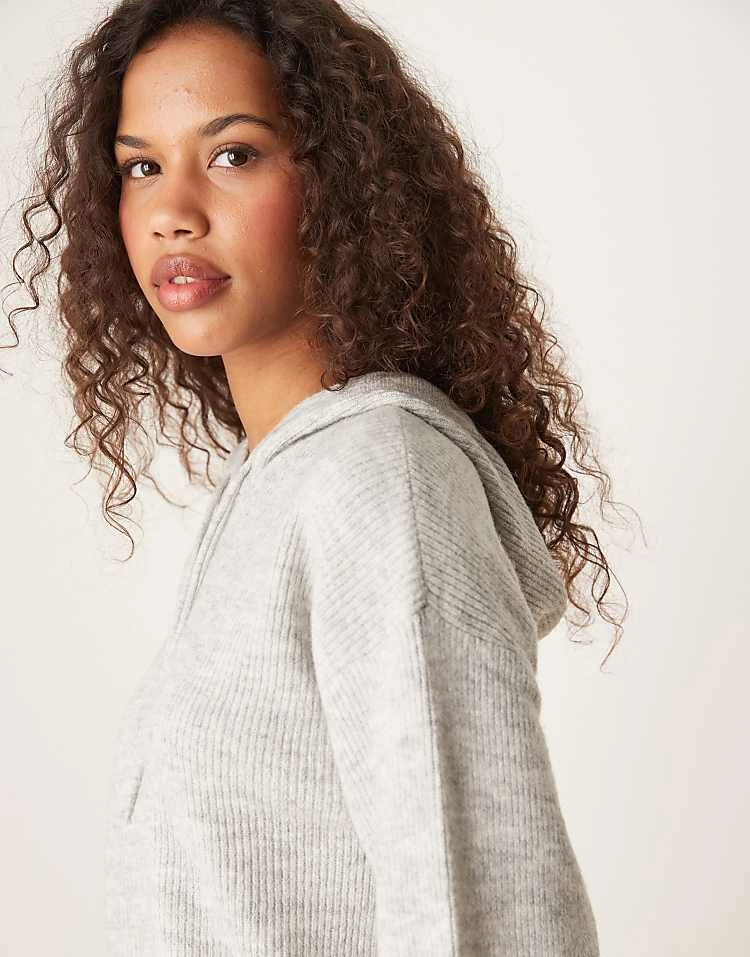 JDY Knitted Hoodie In Grey Melange For Women Light Grey 4 JDY Knitted Hoodie In Grey Melange For Women Light Grey - Image 4