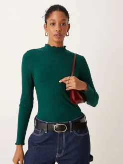JDY High Neck Long Sleeve Top In Dark Green For Women