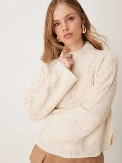 JDY High Neck Jumper With Side Slit In Cream For Women