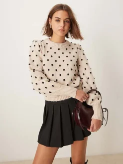 JDY Puffy Sleeves Textured Jumper In Stone For Women Cement