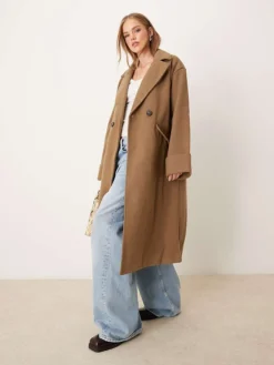 JDY Long Coat With Wool In Light Brown For Women