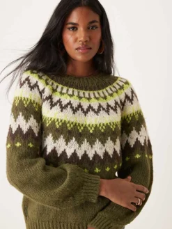 JDY Fair Isle Knitted Jumper In Green For Women