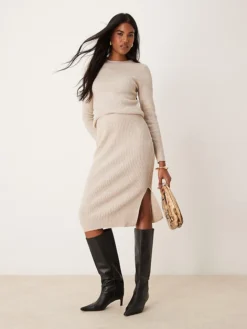JDY Ribbed Knit Co-ord In Beige