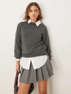 JDY Boat Neck Glitter Jumper In Dark Grey For Women