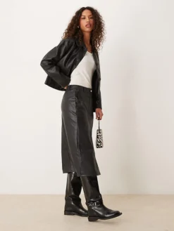 JDY Faux Leather Midi Skirt In Black For Women
