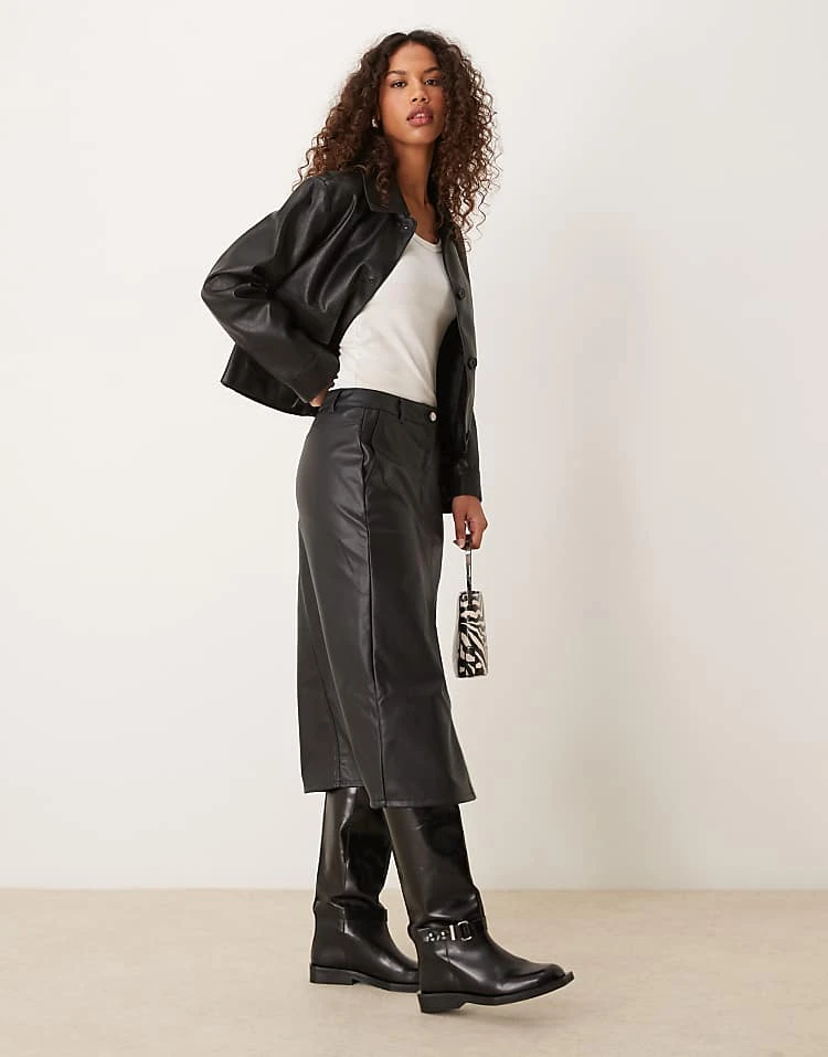 JDY Faux Leather Midi Skirt In Black For Women 1 JDY Faux Leather Midi Skirt In Black For Women