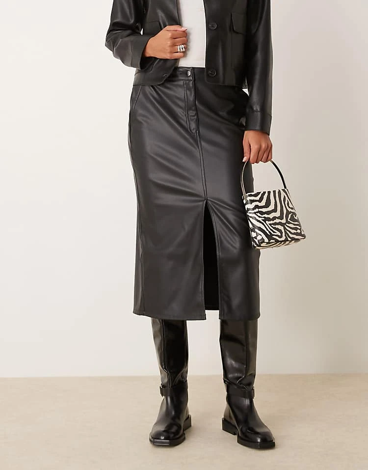 JDY Faux Leather Midi Skirt In Black For Women 2 JDY Faux Leather Midi Skirt In Black For Women - Image 2
