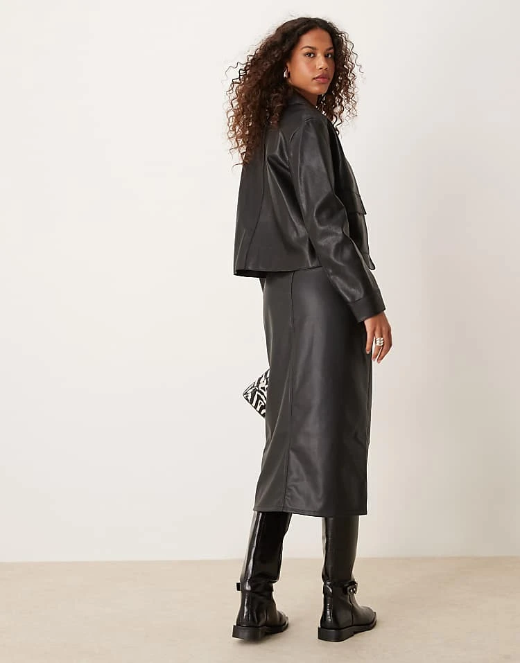 JDY Faux Leather Midi Skirt In Black For Women 4 JDY Faux Leather Midi Skirt In Black For Women - Image 4