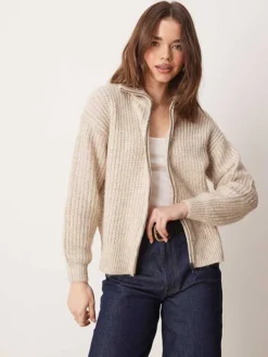 JDY Zip Knitted Cardigan In Cream For Women