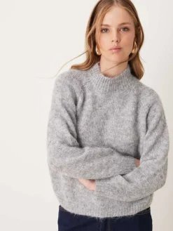 JDY High Neck Textured Knitted Jumper In Light Grey Melange For Women