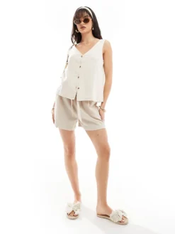 JDY Linen Mix Co-ord In Oatmeal