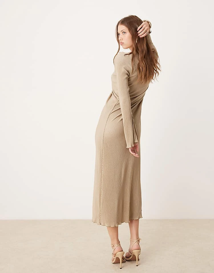 JDY Bell Sleeve Plisse Maxi Dress In Stone For Women 3 JDY Bell Sleeve Plisse Maxi Dress In Stone For Women - Image 3