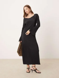 JDY Bell Sleeve Plisse Maxi Dress In Black For Women
