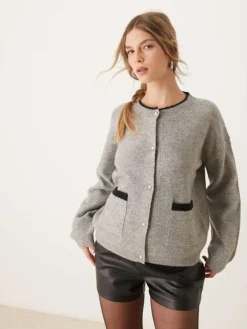 JDY Pearl Button Cardigan In Grey For Women Mid Grey
